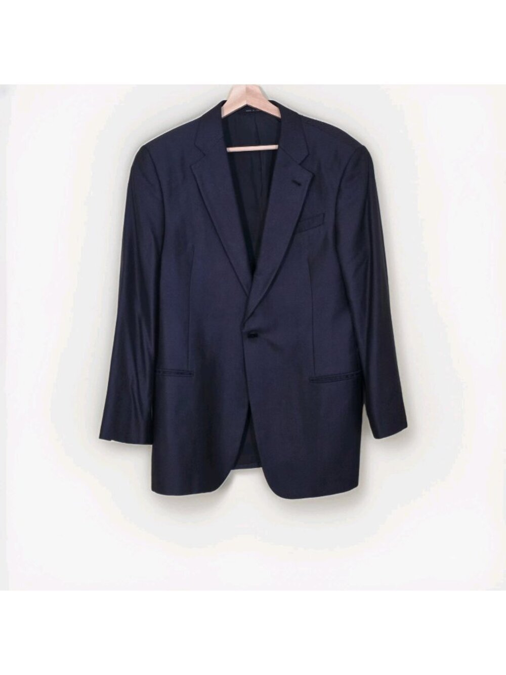 Armani Collezioni Slim Wool Silk Blazer US 42R Navy Blue Textured 1B Designer